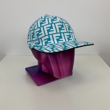 Cappello berretto camionista baseball monogramma tela stampa Fendi Zucca FF turchese taglia M