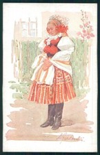 Artista Firmato M. Gardavska Etnic lady serie XVII cartolina XP9864