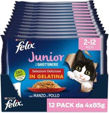 FELIX Le Ghiottonerie Junior Cibo Umido Gattino 48x85g Manzo e Pollo 2-12 Mesi