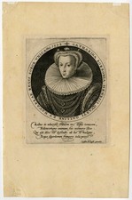 Stampa antica maestro-RITRATTO-CATERINA DI BORBONE-De Passe-1598