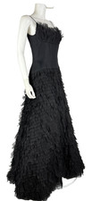 Abito lungo Angel Sanchez nero in seta a strati abito da cocktail foderato 8 US 44 IT M Aut