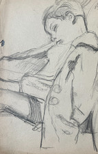 Antico ritratto originale di ragazzo da disegno bambino che dorme XIX secolo