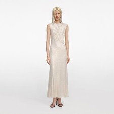 Abito Midi In Raso Con Strass Champagne $780 US 4 UK 8