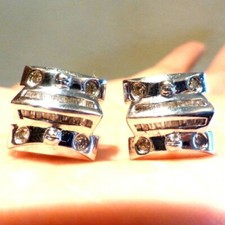 Firmato Joe Rodeo 14k Oro Bianco Diamante Etrusco X Perlina Forato Orecchini