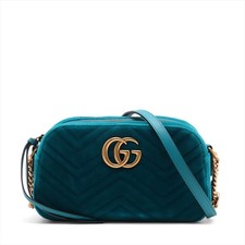 Borsa a tracolla Gucci GG Marmont velluto x pelle catena verde 447632