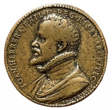 Medaglia in bronzo rinascimentale originale. Filippo II di Spagna Juan de Herrera. Kress 440