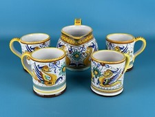Ceramica Deruta Brocca Caraffa Da Vino Con 4 Tazze In Maiolica Dipinta A Mano