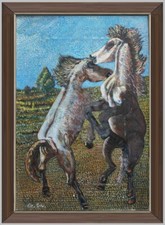 ARTE NAIF CAVALLI IMBIZZARRITI tecnica divisionista  ENRICO COPETTA COEN BRESCIA