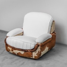 POLTRONA IN CAVALLINO E TESSUTO BIANCO DESIGN ANNI ’70 VINTAGE MODERNARIATO