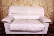 2 seater white leather sofa