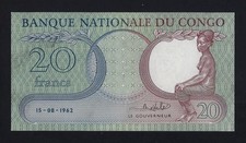 Repubblica Democratica del Congo 20 Franchi 1962 P-4 AU-UNC BELGIO ZAIRE 