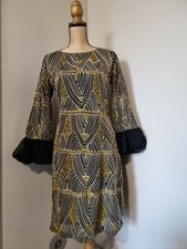 ALMATRICHI : MAGNIFIQUE ROBE SUPERBES BRODERIES ETHNIQUES  NOIR JAUNE ECRU 