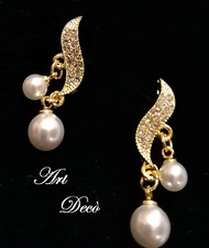 ORECCHINI ART-DECO' '30s PERLE, BRILLANTI, LEGA ORO GIALLO/ARGENTO, BELLISSIMI !