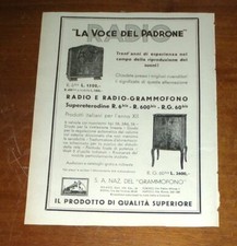 LA VOCE DEL PADRONE  radio e radio-grammofono pubblicità anni 30