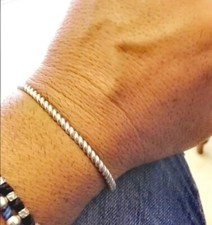 BRACCIALE RIGIDO A CORDA CORDONCINO FILO INTRECCIATO UOMO IN  ARGENTO 925 