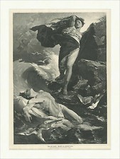 Hero und Leander. Griechische Mythologie Ferdinand Keller Holzstich C 2863