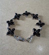 Bracciale Argento 925 A Stella / Fiori Con Pietre Onici Etnico 19.6GR 18.5CM