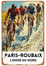 Plaque Murale Métal "PARIS - ROUBAIX" Art Déco Vintage idée cadeau vélo