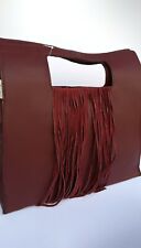 Borsa donna vera pelle frange a mano tracolla nera bordeaux leggera made italy