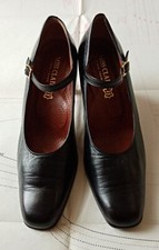 Scarpe modello Mary Jane,  cuoio e pelle, punta quadrata, tacco 5 cm, nero, n.39