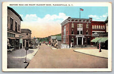 Cartolina Bedford Road & Mount Pleasant Bank Pleasantville New York Main St Drugs