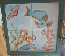 Vassoio Legno E Mattonelle In Ceramica