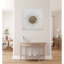 QUADRO SOLE BIANCO DECORATO RILIEVO EFFETTO DECAPATO F.ARGENTO 100x100 PINTDECOR
