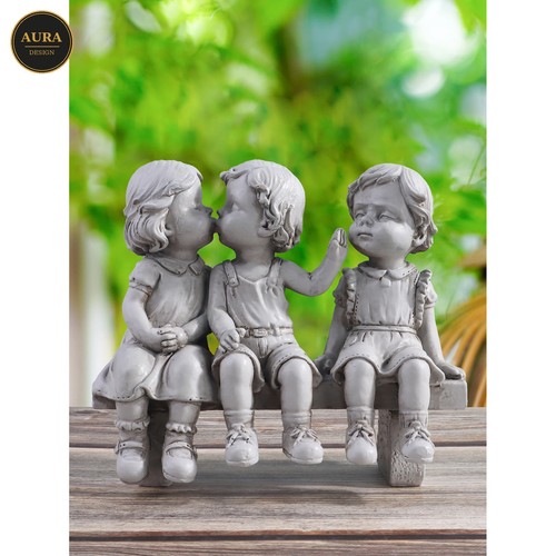 Tre bambini panchina statua - tre,