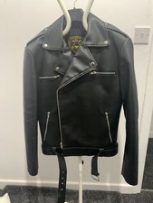 Giacca pelle nera vintage superiore capi pelle stile motociclista cerniera M 