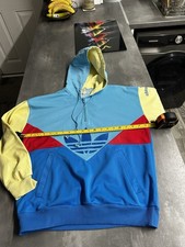 Felpa con cappuccio vintage Adidas Originals Colorado piccola blu rossa gialla Germania Ovest rara