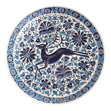 Piatto Ceramica da parete vintage Piatto blu con Cervo floreale stile Greco