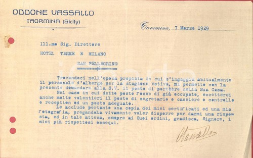 1929 taormina lettera oddone - 1929,