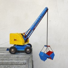 Giocattolo Escavatore in latta originale vintage made in U.S. Zone Germany