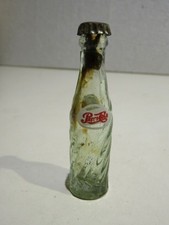 vecchia BOTTIGLIA MIGNON PEPSI COLA IN VETRO vuota vintage con tappo originale