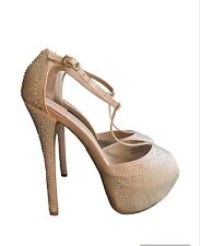 Décolleté Sandali Elegante Da Sera Beige Tacco 15 Taglia 38 Donna