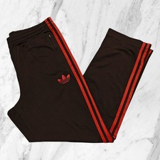 ADIDAS Vintage Pantaloni Tuta Uomo Marroni Arancioni Tre Strisce Tasche Zip Tg M