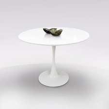 Modernariato Style Tavolo Rotondo  Bianco Base in Acciaio Piano in Legno dm 80cm