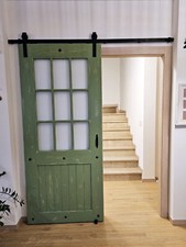 Porta scorrevole con inglesina a vetro INDUSTRIAL / VERDE SHABBY legno SU MISURA