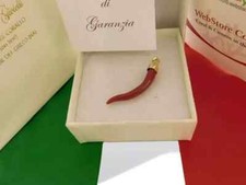 Ciondolo oro giallo 750 e corno con corallo rosso pietra preziosa ciondolo corallo oro