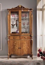 CRISTALLIERA CREDENZA MADIA  VETRINA 2 ANTE IN LEGNO NOCE E ORO