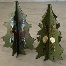 Alberi di Natale vintage dipinti a mano norvegesi rosmati alti 6" - set di 2