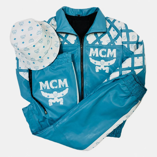 Mcm tuta uomo pelle - blu, bianco