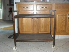 Carrello da bar vintage in legno metà secolo, carrello da portata, stereo, TV, supporto microonde