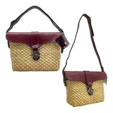 Vintage 60s 70s ETIENNE AIGNER Handmade Straw Leather Handbag Shoulder Bag NOS