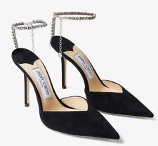Jimmy Choo Saeda 100 décolleté nere scamosciate abbellimento cristallo uk 4 eu37 £875 XG20