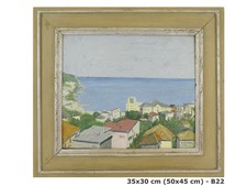 QUADRO AD OLIO VEDUTA DELLA RIVIERA LIGURE OPERA PITTORE LOCALE FIRMATO B22