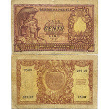 banconota/ Italia/ Repubblica/ 1951 / 100 lire Italia elmata