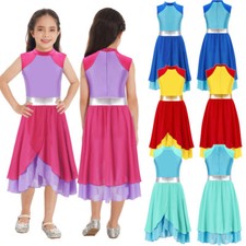 Costume da ballo per bambini ragazze abito da culto danza balletto finto collo festa matrimonio