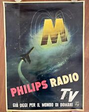 MANIFESTO POSTER AFFICHE ORIGINAL,anni 50 Philips Radio TV aereo mondo futuro