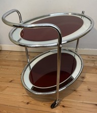 Carrello porta bevande vintage anni 50/60 art deco vetro cromato e bordeaux metà secolo 